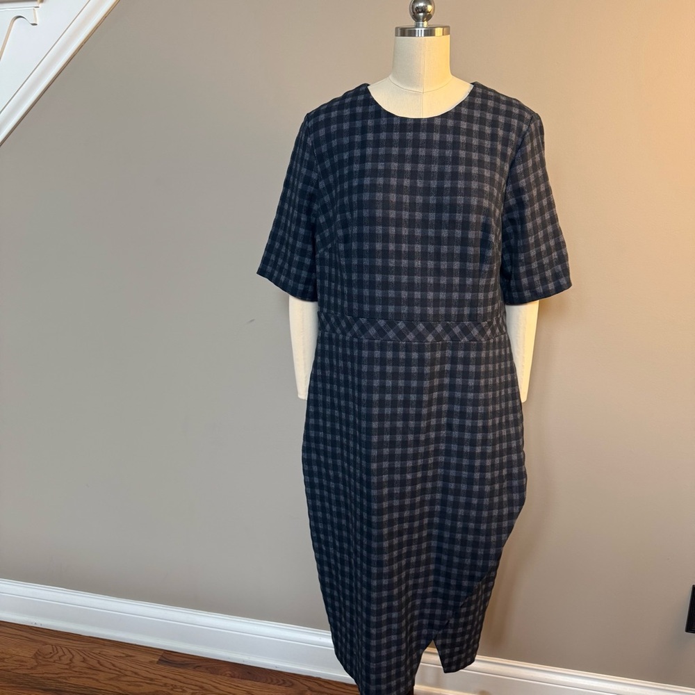 Banana Republic Elegant Asymmetrical Navy Checkered Dress, 16, NWT